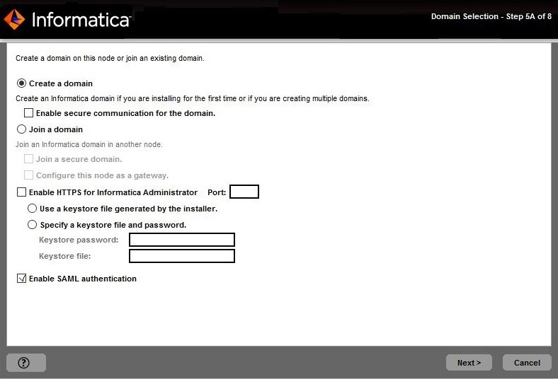 This image describes about enabling the SAML authentication to configure single sign on support for Informatica web application. 
				  