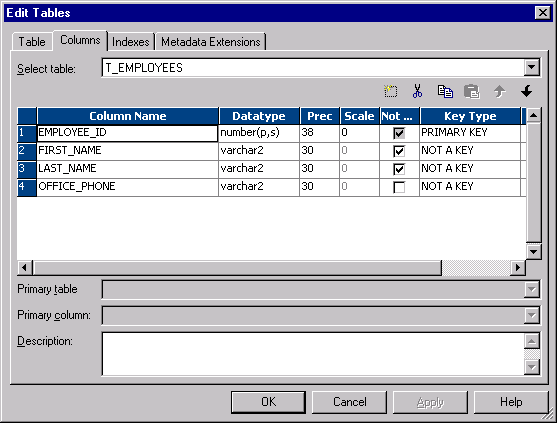 The target definition contains the following columns: EMPLOYEE_ID, FIRST_NAME, LAST_NAME, and OFFICE_PHONE. 
				  
