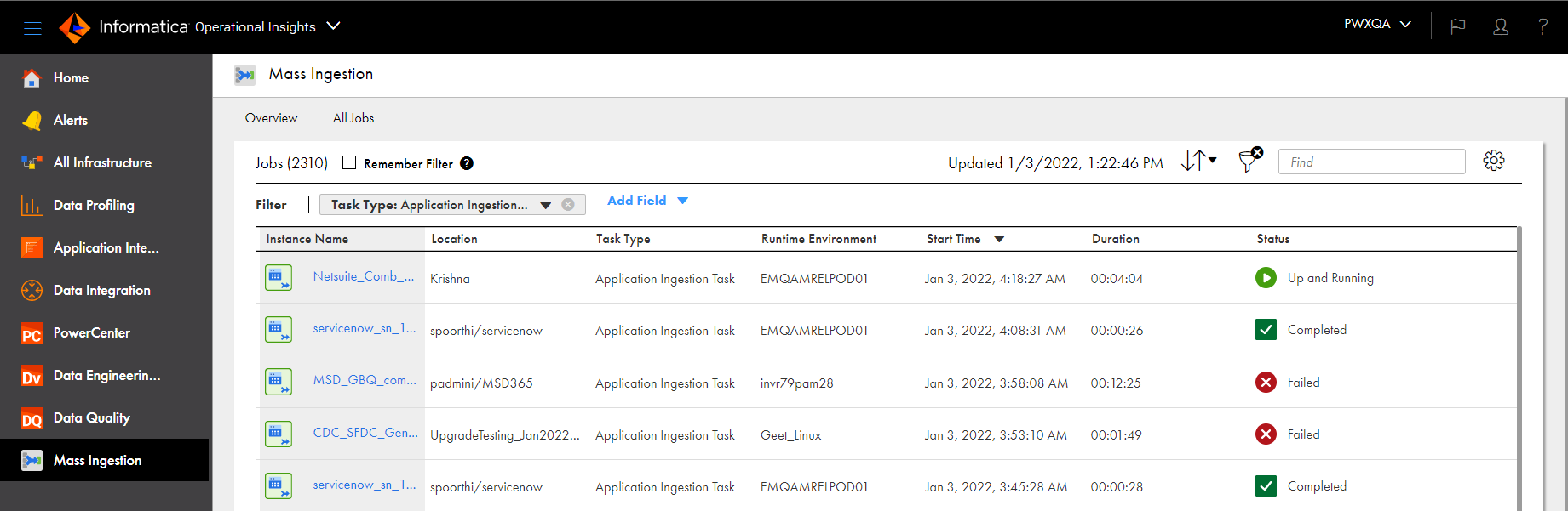 Shows the All Jobs tab for database ingestion jobs. 
			 