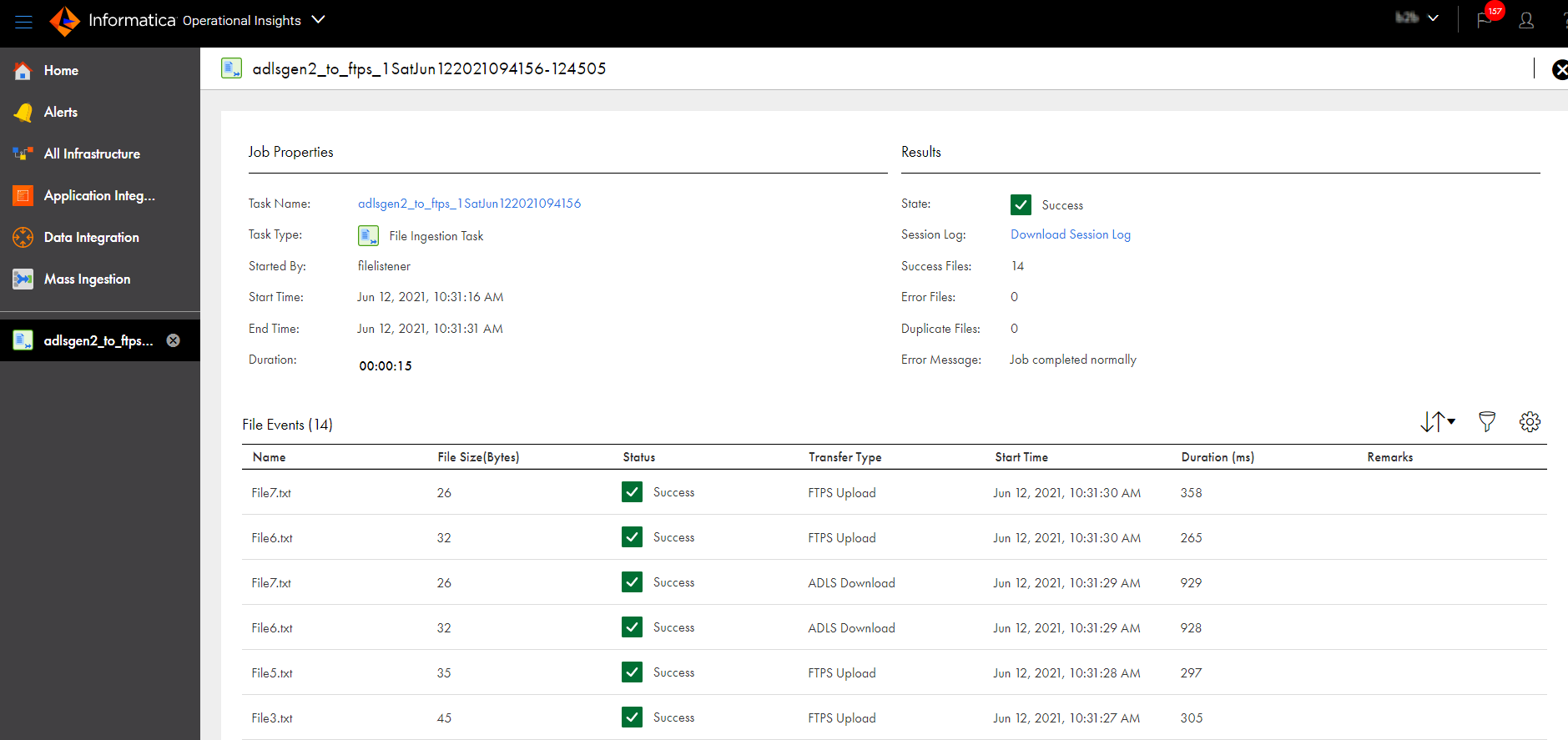 Job details of file ingestion jobs 
		