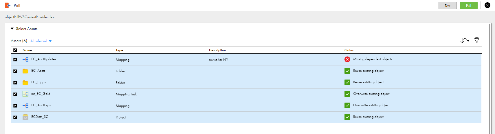 The preview page shows that one of the objects is missing dependent objects so the pull will fail unless this object is removed from the pull or the dependent objects are added. The preview page shows that other objects in the pull action will be overwritten. 
			 