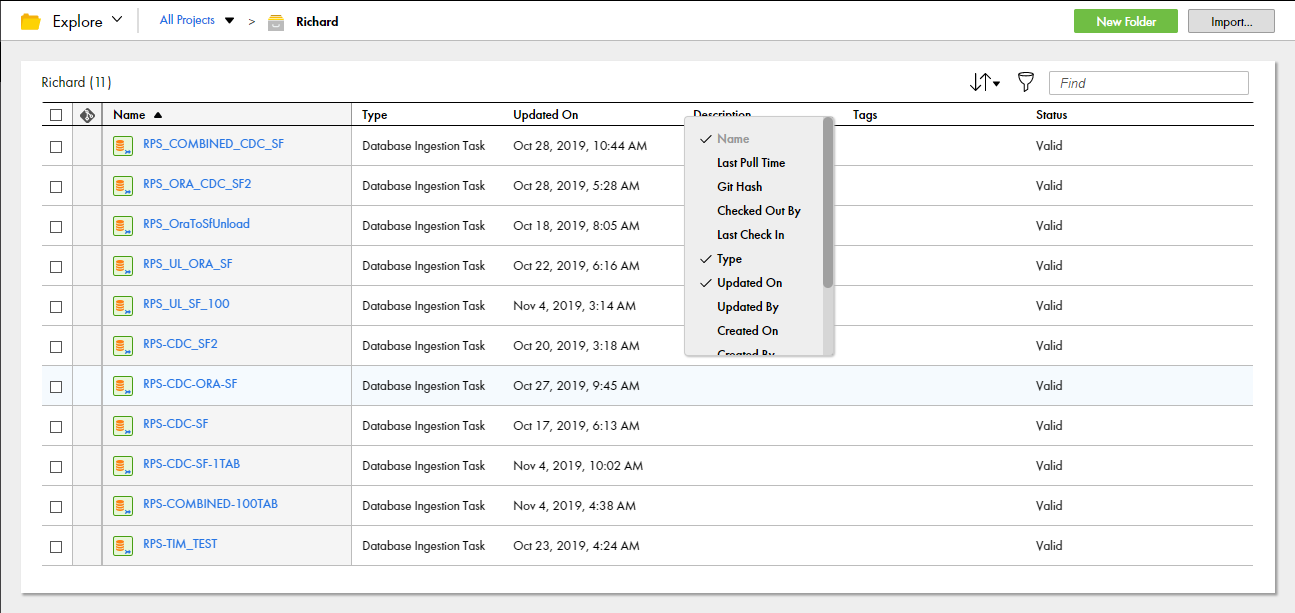 Shows the column customization menu.